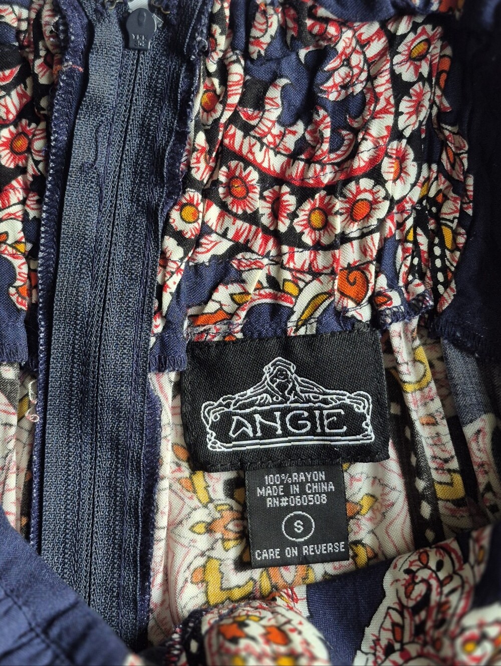 Angie Navy Blue Paisley Medallion Maxi Boho Rayon Dress Small - Picture 6 of 9